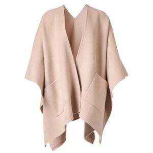 Eileen Fisher Double face Wool Cashmere Serape Sweater Powder Beige OS NWT